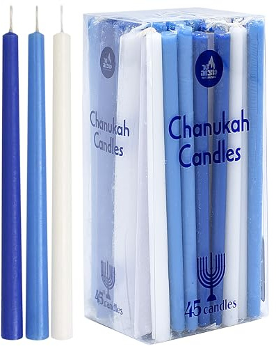 Ner Mitzvah Blaue und Weiße Chanukka Kerzen Standardgröße - Lange Tropffreie Menora Kerzen - Paraffinwachs In Premium-qualitä - 45 Kerzen pro Karton