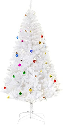 HOMCOM Árbol de Navidad 180cm con 48 Adornos Decorativos Blanco | Artificial Pino, Soporte Metálico, Árbol Realista, para Decoración Navidad