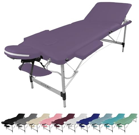 Vivezen Table de massage pliante 3 zones en aluminium + accessoires et housse de transport - Neuf coloris - Norme CE- Violet