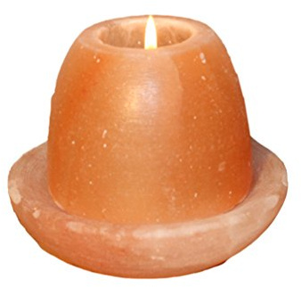 HIMALAYA SALT DREAMS - Salzkristall Teelichthalter/Windlicht Antik Finish Kristallsalz, Orange, 15 x 15 x 11 cm aus Punjab / Pakistan