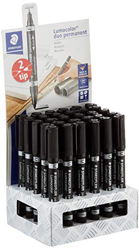 Staedtler Lumocolor 348-9 CA30 Permanent dubbelspetspenna. Utställare med 30 svarta markörer med dubbla spetsar.