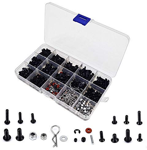 500-teilige RC-Autoschrauben-Kits M3 / M4 / E Schnalle / Schalenschnalle / Schraubenmuttern / Sechskantschrauben / -stopfen RC-Reparaturwerkzeug-Kit für RC-Autos im HSP- / Wltoys- / Traxxa-Maßstab