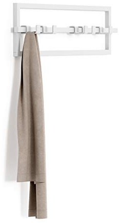 Umbra Cubiko Wandgarderobe mit 5 beweglichen Haken – Modernes Garderobenpaneel in Weiss, Platzsparend für Jacken, Taschen & Mäntel