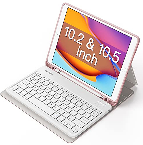 Inateck Funda con teclado para iPad 2020 (8ª generación)/iPad 2019 (7ª generación) 10.2 pulgadas, iPad Air 3 y iPad Pro 10.5, extraíble, con apagado de pantalla, QWERTZ, KB02012, rosa