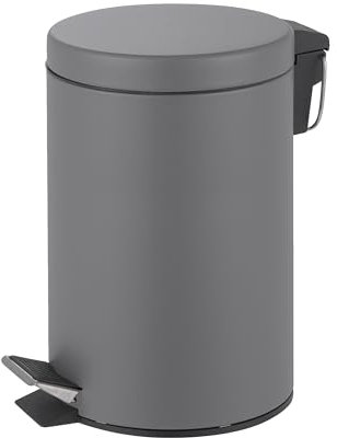 Innoteck Essentials Metal Pedal Bin Grey - Pedal Bin with Lid - Household Rubbish Bin for Bathroom, Kitchen & Office - Rustproof bin with Removable Plastic Container - Garbage Can (5L)