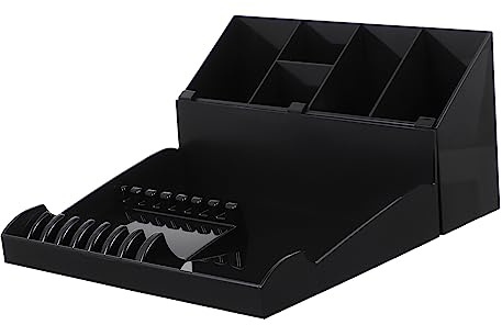 FRCOLOR Professional Hair Stylist Scissor Holder Rack with Tray 11.02X10.43X5.51 Inch Salon Shears Comb Clips Organizer Compact Haircut Tool Storage Box