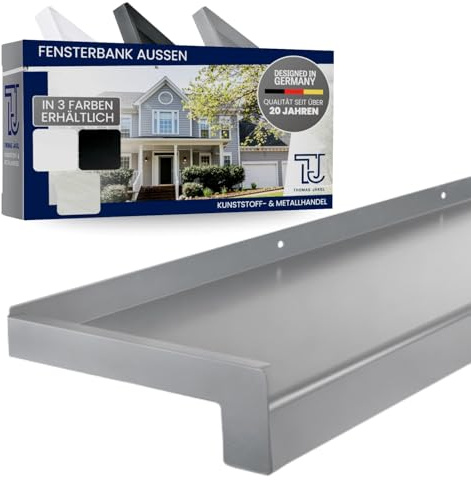 TJ Fensterbank Außen I 130 mm x 1000 mm I Silber E6EV1 I hochwertiges Aluminium Fensterbrett mit Seitenabschluss I pflegeleichter & langlebiger Alu Fenstersims I pulverbeschichtete Außenfensterbank