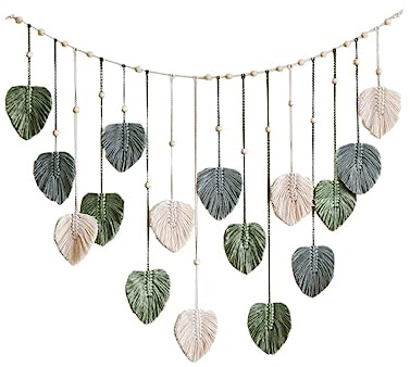 rockible Tapiz Tejido Bohemio para Colgar en la Pared de macramé, con Clips para exhibición de Fotos, decoración de Arte de la Pared de Fondo, borlas de Hojas, Verde