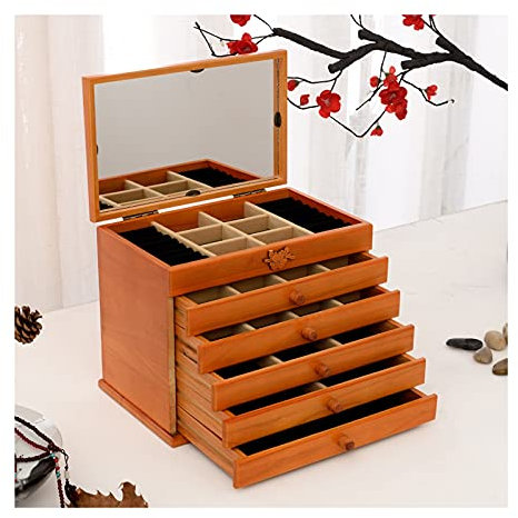 Schmuckschatulle, Große Hölzerne Schmuckschatulle Für Frauen, Organizer-Box/Schrank/Schrank Mit Schloss, Schmuckschatulle, Organizer Für Mädchen, Ring, Halskette, 5 Schubladen, Schmuck-Organizer Für