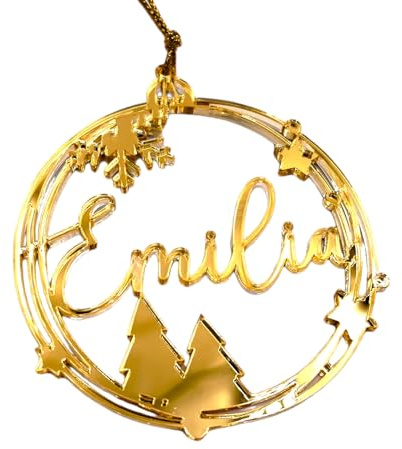 decoresca Personalisierte Weihnachtsbaum-anhänger, Set aus 4 Stück, Christbaumanhänger, Weihnachten Deko mit Wunsch Name, Weihnachten Geschenk, Geschnitten aus Acryl oder Holz