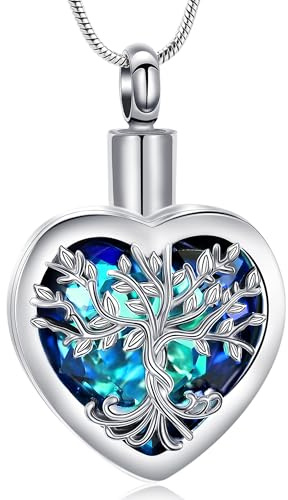 VCCWYQK Collar de urna de árbol de la vida para cenizas con vial de vidrio hueco, cilindro de cremación, joyería de recuerdo, medallón conmemorativo para mujeres y hombres, soporte para cenizas de