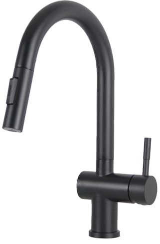 Wasserhahn Küche Schwarz, Hochdruck Küchenarmatur mit Brause Ausziehbar 2 Wasser Modi, 360° Drehbar Armatur Mischbatterie küche, Einhebel Spültischarmatur Küche