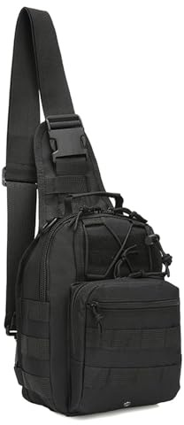 Vmokki Taktische Tasche Kleine Brusttasche Wasserfest Militär Sling Bag Rucksack Schultertasche für Reise Outdoor Wandern Sport Fahrrad (Schwarz)
