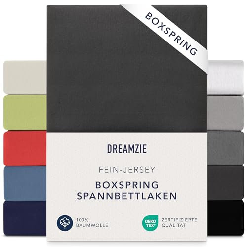 Dreamzie Premium fitted sheet, 90 x 200 cm, 100 x 200 cm, 37 cm side height, also for box spring bed and waterbed, bed sheet, box spring bed, 100% jersey cotton, 150 g/m², Oeko-Tex, black