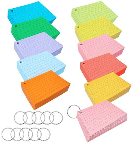 500 Stück Karteikarten, Karteikarten A7, 10 Farben Vokabelkarten, Lernkarten mit Metallbindering, Index Cards Geeignet für Schule Büro Zuhause Lernnotizen Präsentationen Listen (150g/m²)