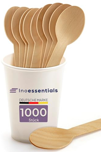 Inoverse 1000 stück Holzlöffel, Länge 15.8 cm, Einweg Holzbesteck, Biologisch Abbaubar Einwegbesteck, Suppenlöffel, Partybesteck, Nachhaltiges und Umweltfreundlich Holzlöffel-Set