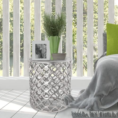 Amago home Couchtisch Dekotisch Beistelltisch ø 40 x 45 cm rund Metall Aluminium massiv Orientalisch Farbe Silber