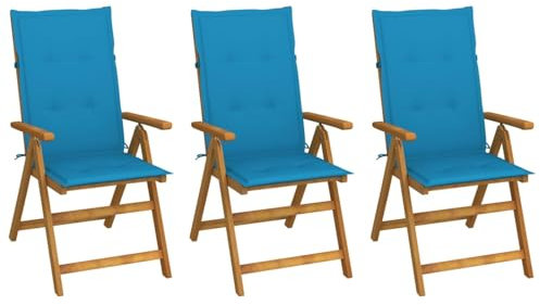 Chaduof Klappbare Gartenstühle 3 STK. mit Auflagen, Gartenmöbel, Balkonstühle, Balkonmöbel, Bistrostuhl, Garten Stühle, Sit Möbel, Armlehnenstuhl, Massivholz Akazie