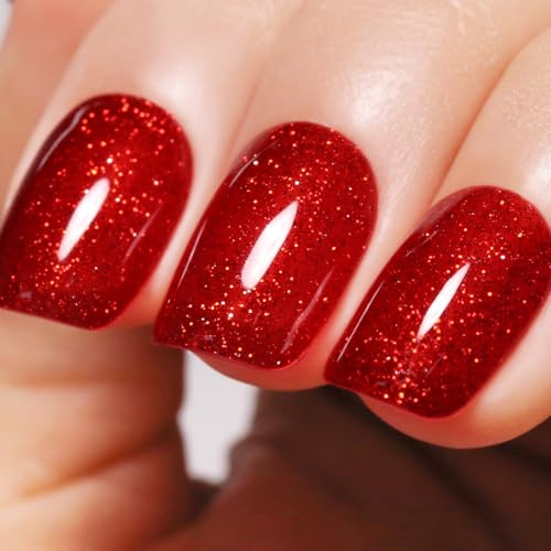 Ozzeal UV Nagellack Glitzer, Weihnachts Rot Glitzer UV Gel Nagellack Glitzernder Schimmer Gel Nail Polish Herbst Winter Gel Nagellack Soak Off UV Led 15ML
