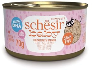 Schesir Baby Kyckling och laxsmak, komplett våtfoder för kattungar med DHA och taurin (burkar 12 x 70 g)