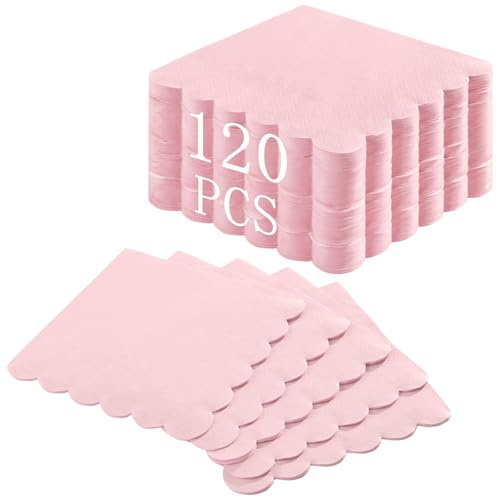 NatNarr 120 tovaglioli da cocktail rosa per San Valentino, dessert, bevande, tovaglioli di carta smerlati per matrimoni, baby bridal shower, compleanni, 12,7 x 12,7 cm