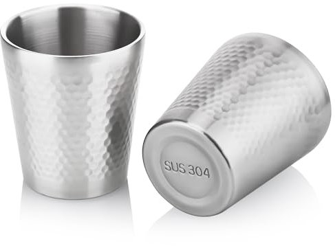 Hejo 2 Pezzi Bicchieri Acciaio Inox, 300 ml Argento Tazza Metallo Antiscivolo, Bicchiere Acciaio Inox per Isolata a Doppia Parete Impilata, Tazze da Campeggio per Birra, Succo, Acqua