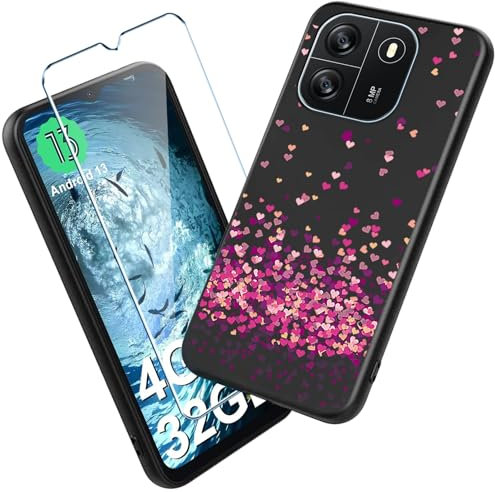Xiangyun Case for Blackview Wave 6C / Oscal Flat 1C (6.5) with 1-Pack Tempered Glass Screen Protector, Black Slim Fit Soft TPU Protective Cover Shockproof Anti-Scratch Phone Case, WM85