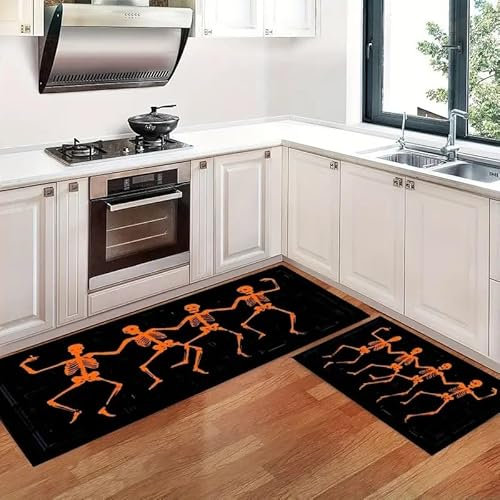 Küchenteppich Orange Schädel Küchenläufer,Teppich Für Küchenteppich Waschbar rutschfest, Fussmatte Aussenweich Und Superabsorbierend Waschbar In Waschmaschine 40X60
