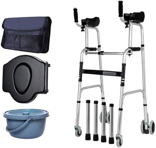 RENYUEH Gehgestell mit Rädern und Armlehnen-Stützpolster, Dickes Gehgestell aus Aluminiumlegierung, Rehabilitations-Hilfsgehgestell, Gehhilfe für ältere Menschen, höhenverstellbar, Sehnsucht nach