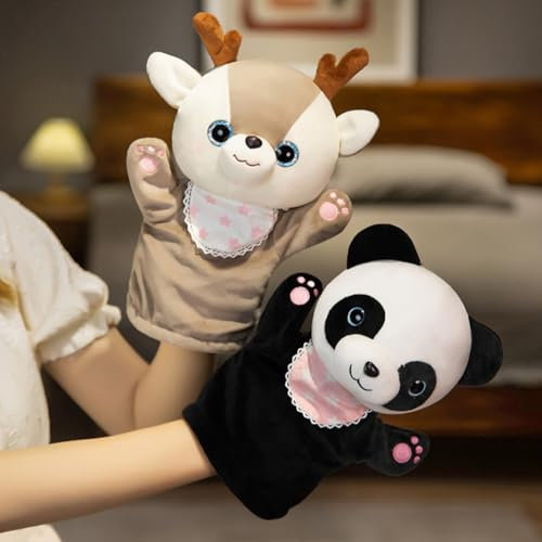 ISAKEN Tier Handpuppen, Weicher und Bequemer Plüsch Handpuppe Bewegliche Offene Münder Tierhandpuppen Plüschtier Handpuppen für Geschichtenerzählen Unterrichten