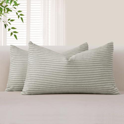 Sungeek 2er Set Kordsamt Kissenbezüge, Dekorativ Zierkissenbezüge Weich Cord Kissenbezug Dekokissen Sofakissen Couchkissen Deko Bezug Kissenhülle für Schlafzimmer Wohnzimmer (30x50cm, Hellgrau)