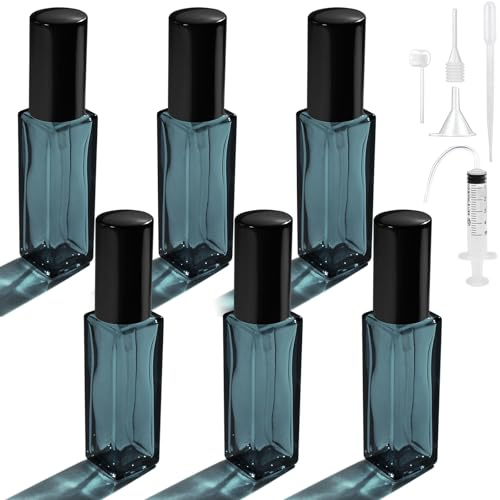 Bohoray 6 Stücke Parfümzerstäuber Nachfüllbar, Transparente Parfümzerstäuber 5ml, Leere Parfüm Flaschen Zum Befüllen mit Zerstäuberpumpe und Trichter für Frauen oder Mädchen (Dunkelblau)
