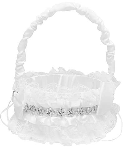 CHILDWEET Blumenmädchenkorb Mit Satinüberzug Und Strass Schleifenverzierung Eleganter Handkorb Für Romantische Hochzeiten Und Feierlichkeiten