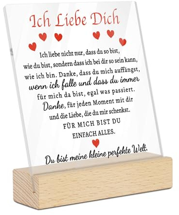Putuo Decor Acrylschild mit Holzsockel - Ich Liebe Dich Design - Liebesbotschaft für Partner, Jahrestag oder Valentinstag, dekoratives Geschenk