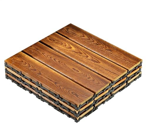 Piastrelle per terrazze, terrazze in legno, 3 pezzi per pavimenti in legno carbonizzato, 12 x 12 pollici, antiscivolo, per pavimenti esterni ad incastro per la piscina