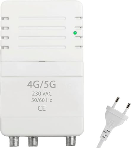 CABLEPELADO - Amplificador Interior de Vivienda UHF/VHF, 12-24db Ajustable, 104dBmV, para Digitale Terrestre DVB-T/T2, con Filtro 5G LTE, 1 Entrada, 2 Salidas