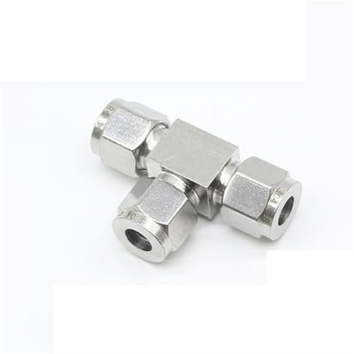 Ayztantine Stainless Steel 3 Way Double Ferrule Tee Tube Fitting Connector Tee Pipe Connector Fittings Tee Plumbing Pipe Fitting Tee(1-4in (6.35mm))