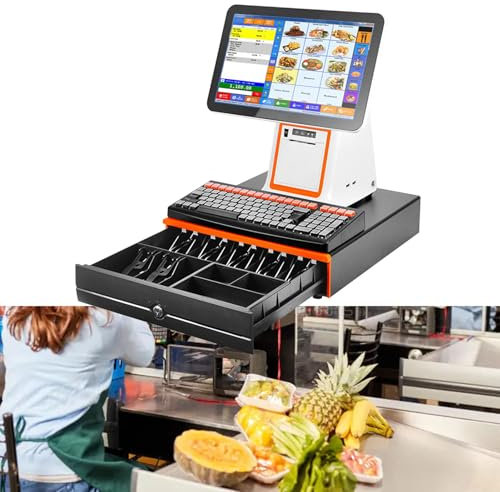QFGain 15,6-Zoll-Touchscreen-Registrierkasse, Registrierkassen FüR Lebensmittelabteilungen, Desktop-Pos-Pc FüR Restaurants, SupermäRkte Und Hotels, Kassensystem FüR Den Einzelhandel,White-B