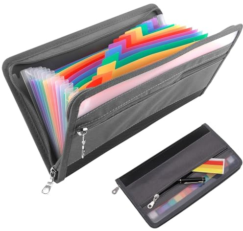 Clasificador A5,13 compartimentos,Clasificador de documentos, archivador pequeño, bolsa clasificadora para guardar cheques, facturas, recibos, entradas, 29 x 16 cm, con bolsillo frontal y etiquetas de