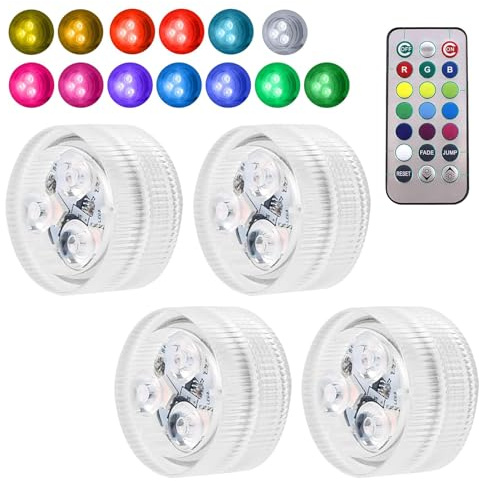 SEMINISMAR Unterwasser Licht mit Fernbedienung, 4 Stück Mini UnterwasserLicht,Mini LEDLichter Wasserdicht,3 Modi 13 Farben RGB,LED Kerzen,Led Licht mit Fernbedienung