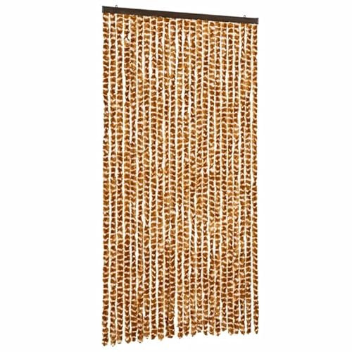 Cortina mosquitera ocre y blanca, 100 x 220 cm, chenilla, 100% polipropileno, duradera y transpirable, protección perfecta para ventanas y puertas