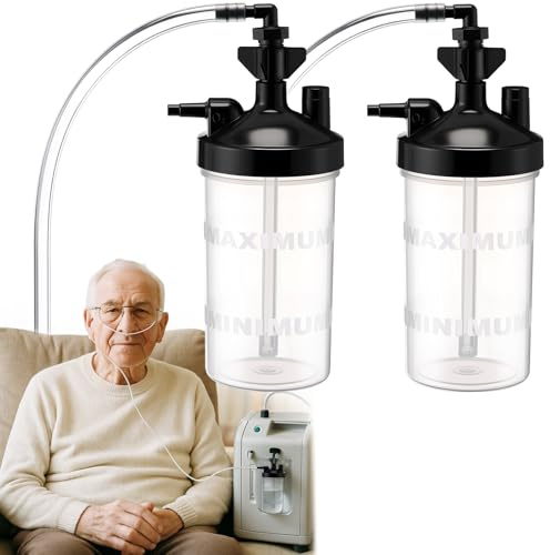 Geiserailie 2 Pack Oxygen Humidifier Bottle, Sturdy 6 LPM Humidifier Oxygen Bottle with 12 Adapter Tubing for Home or Travel Portable O2 Humidification