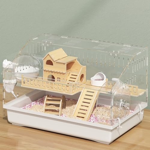 Hamster House Hedgehog Cage, Hamster Cage with Accessories, Running Wheel & Hideout, 360° Easy to Observe and Feed Clear Pet Mice House(B-47 * 30 * 30cm)