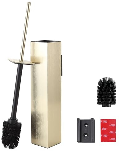DAZI Scopino Bagno WC da Parete, Porta Scopino in acciaio inossidabile con Finitura oro spazzolato senza trapano, Spazzolone Bagno con Inserto Interno Rimovibile per una Facile Pulizia del Bagno