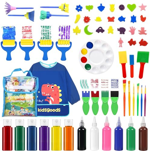 FALUCKYY 60 PACK Art Washable Finger Paint Set-Kids Paint Set with Waterproof Apron & 24 Animal Patterns Kids Safe Painting Tools for Kids Early Learning Graffiti