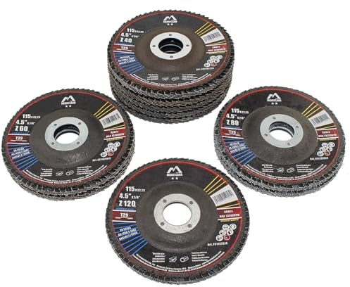 Merryland 10 Pz Misto Dischi Lamellari 115 mm Grana 40 60 80 120 T29 | 115mm Smerigliatrice Angolare, Ferro Metallo, Disco Lamellare, Acciaio Dischi Abrasivi, Craft-Line FC1107014-10