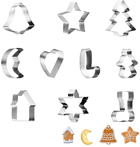 Set di 10 tagliabiscotti Natalizi in Acciaio Inox, Forme Diverse per Biscotti e Dolci Natalizi, per Cucina e Feste, Regalo Perfetto per Amanti della Pasticceria