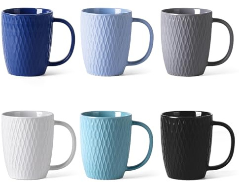 DOWAN 414 ml kaffemugg set med 6, kaffemuggar med stora handtag för män, kvinnor, keramisk kopp för kaffe te kakao, lätt att rengöra och hålla, muggar till jul, nyår, födelsedag, fest