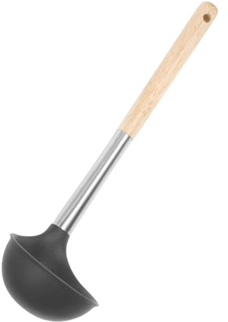 LOLIPPYY Silicone Soup Ladle with Stainless Steel Handle, Deep Cooking Spoon for Soup and Stew, Large Gray Silicone Wok Ladle for Kitchen Utensils