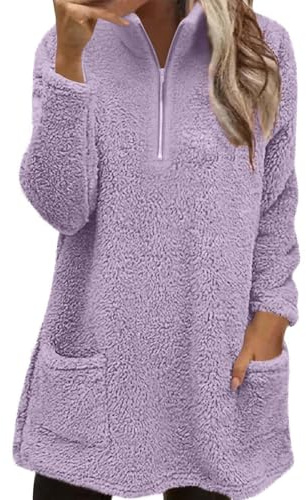 Generisch Jersey de forro polar para mujer con cremallera de 1/4, cuello alto de invierno, suéter de forro polar, cómodo jersey de felpa suave, sudadera de forro polar de peluche, sudadera monocolor